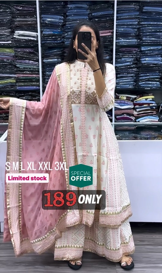 Women Embroidered Kurta Sharara Set With Havy Dupatta