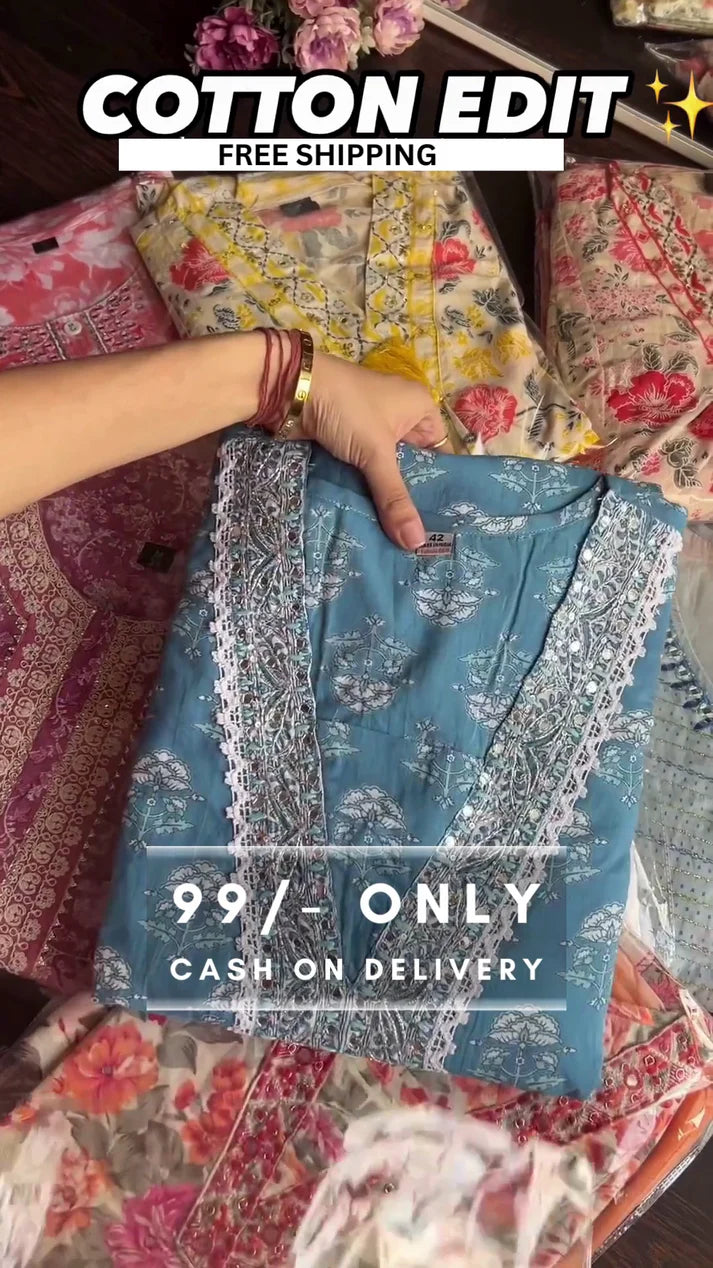 Cottan Flower Print Colour Floral Aline set For Womens
