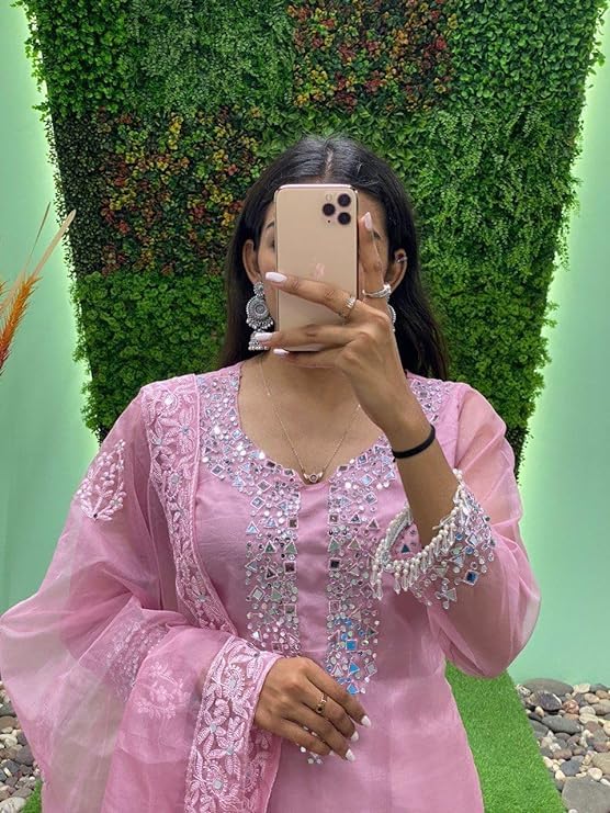 CHIKANKARI X MIRROR WORK KURTA SET