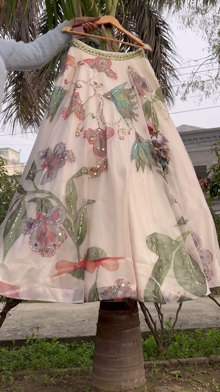 ✨ Digital Printed Organza Bridal Lehenga Choli Dreamy Wedding Ensemble ✨