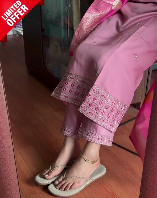 Women Silk Blend Pimk Colour Kurta Pant Dupatta Set